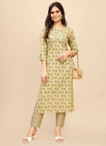 Pure Cotton Yellow Casual Wear Printed Readymade Kurta Trouser Set